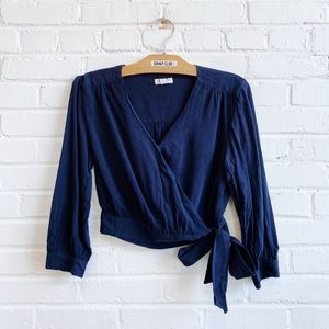 FRANK & OAK navy blouse wrap crop top